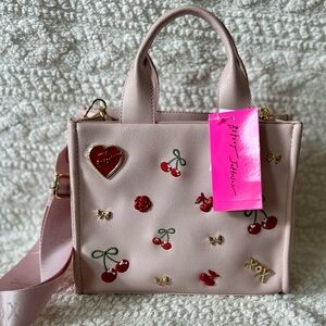 Betsey Johnson Pink Studded Cherry Flower Bow Heart Valentines Tote XONORA Y2K